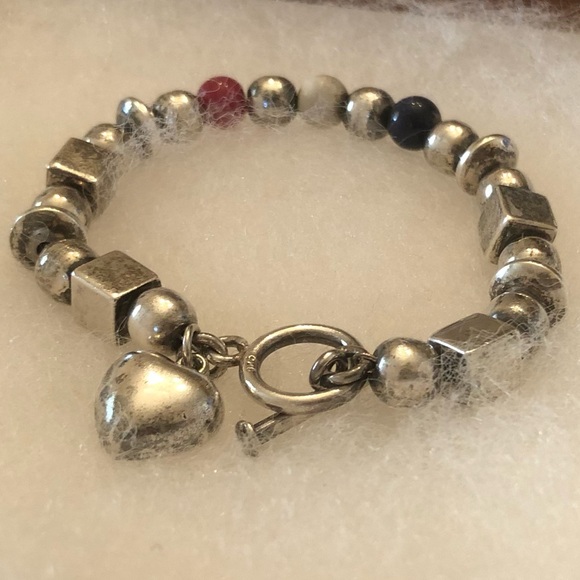 Rare Vintage Silpada Sterling Silver Natural Stone Heart Charm Bracelet B0734 - Picture 1 of 16